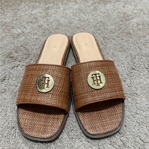 Tommy Hilfiger Brown Woven Slide Sandals